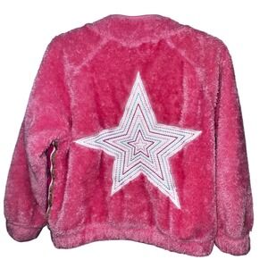 Hatley Girls Pink Fuzzy Star Jacket Size 5 Full Zip Kids Outerwear Cute‎
